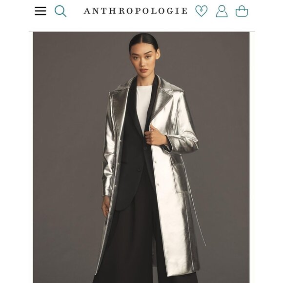 Avec Les Filles Jackets & Blazers - NWT Anthropologie Avec Les Filles Metallic Faux Leather Trench Coat